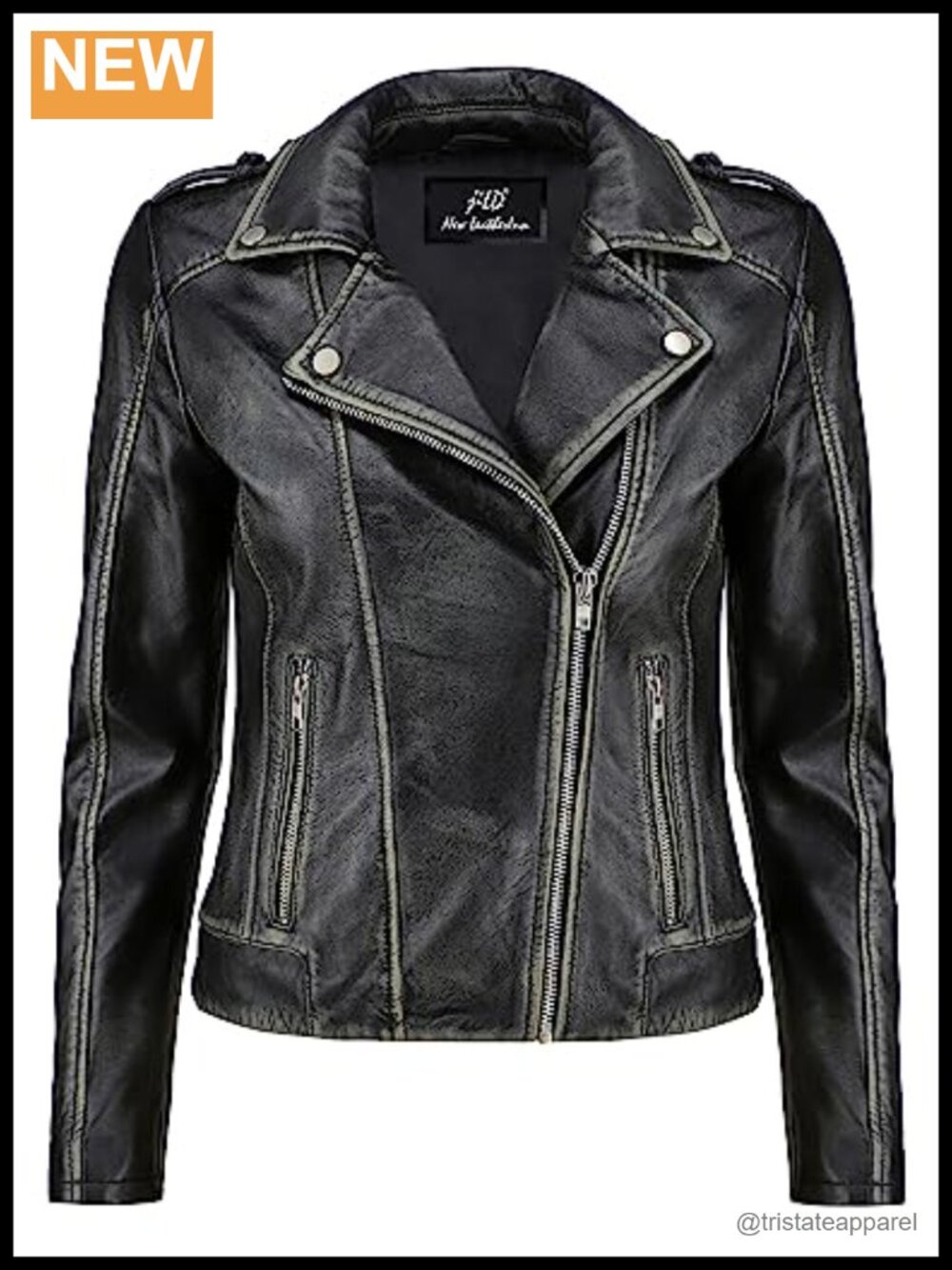Biker Style Vintage Leather Jacket Women Motorcycle Zip-Up Lightweight Coat